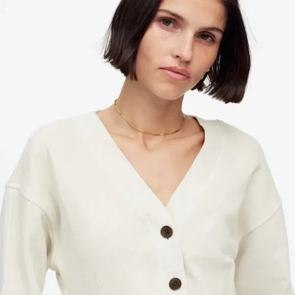 NWT Madewell Off White Darted Cardigan Sweatshirt - Size: XXS